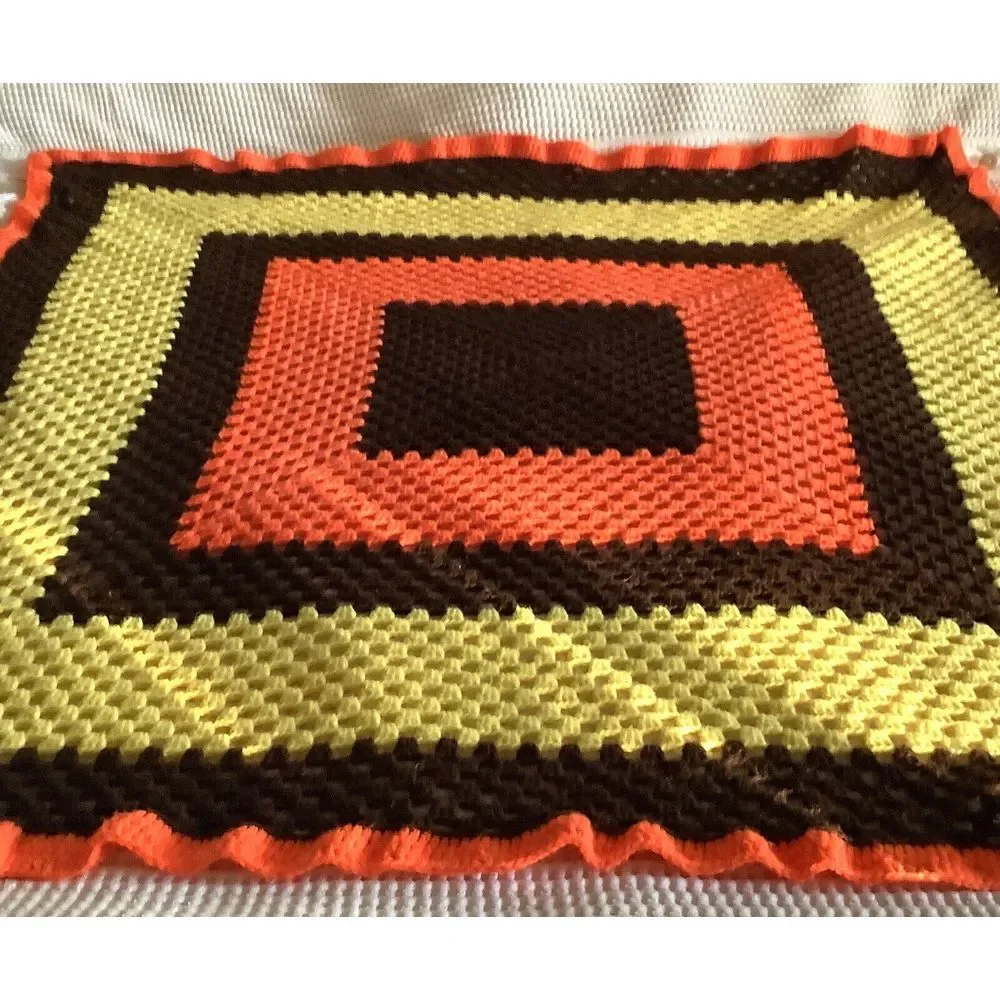 Handmade Blanket‎ Crochet Afghan Throw Brown Yellow Orange 62x56